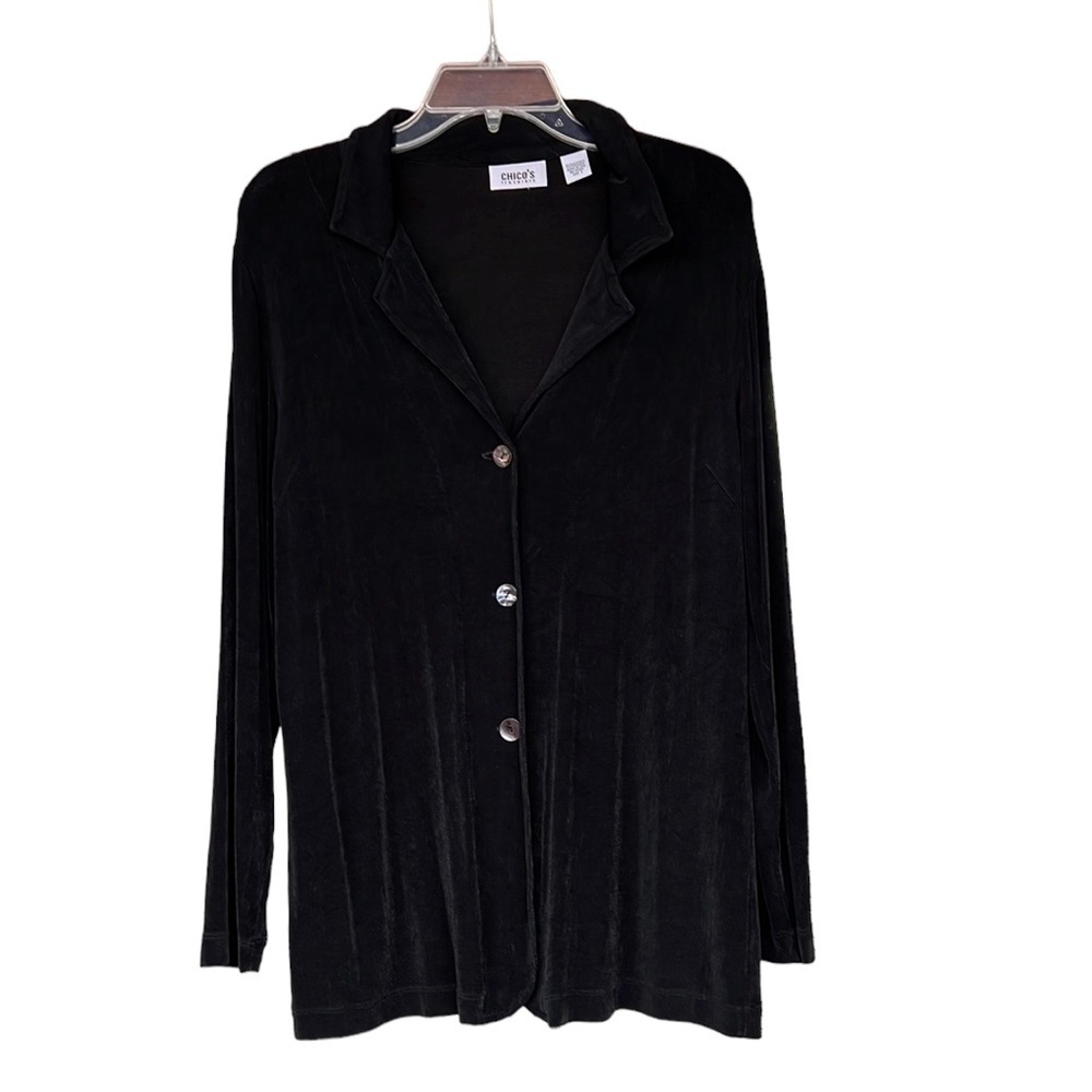 Chico’s Travelers Essential Black Long Sleeve Shirt Blouse. Sz M